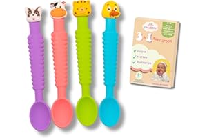 Little Grubbers 3-in-1 Silicone Baby Spoon Self Feeding 6+ Months - Pediatric OT Designed Teether Spoon, BPA Free Toddler Utensils, Mess-Free, Fun for Baby Led Weaning Supplies, Complete Set