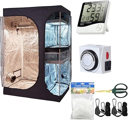 Amazon Com Hongruilite 60 X48 X80 2 In 1 Grow Tent Room W Waterproof Floor Tray Grow Light Hangers Digital Hygrometer 60mm Bonsai Shears 24 Hour Timer Trellis Netting Indoor Plant Grow