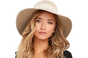 FURTALK Womens Beach Sun Straw Hat UV UPF50 Travel Foldable Brim Summer UV Hat