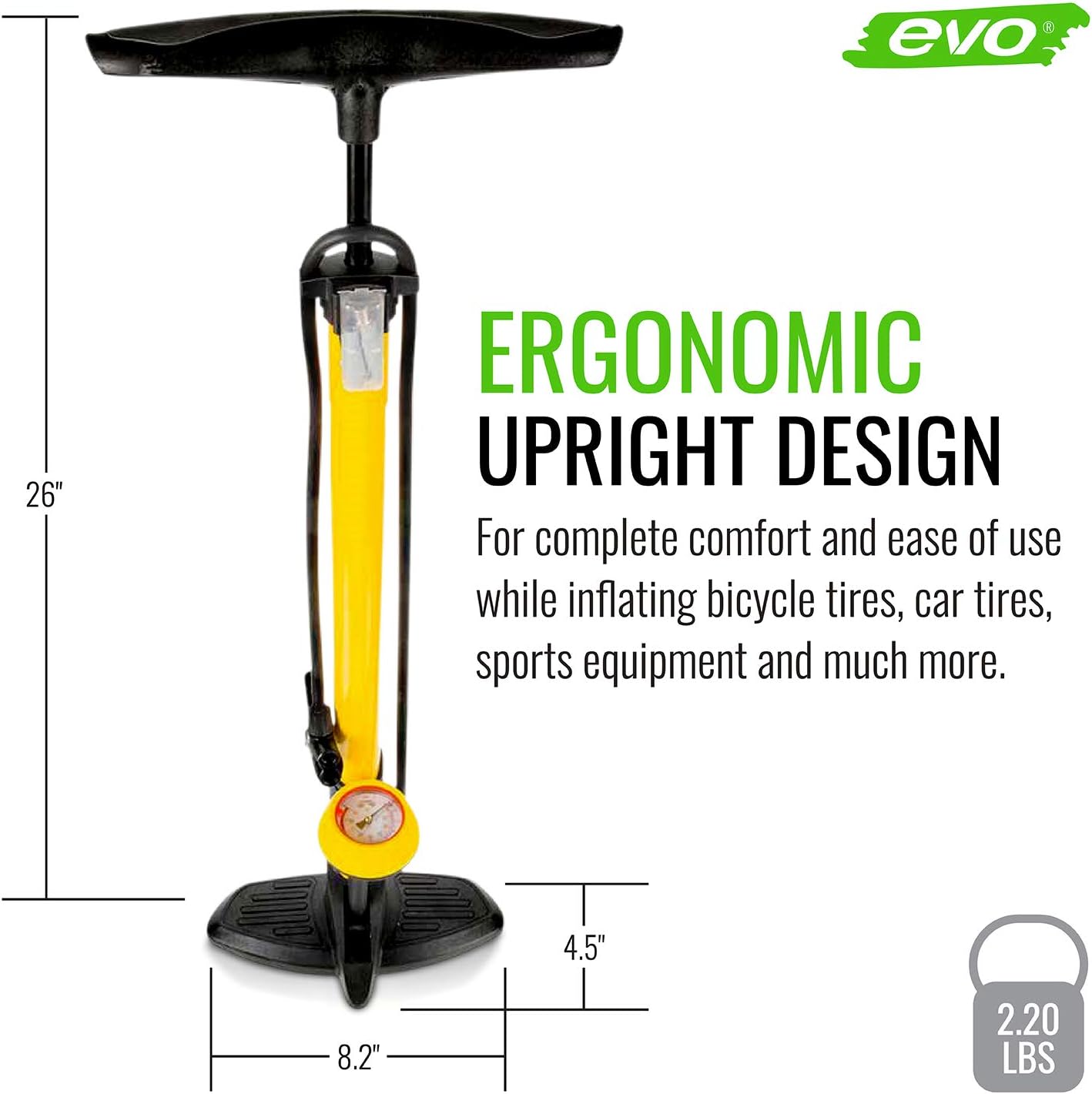 Evo Airpress Sport Floor Pump Double Head 160psi Yellow
