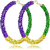 INLOLLY Mardi Gras Earrings, Shining Hoop Mardi Gras Earrings for Women, Mardi Gras Accessories Jewelry for Mardi Gras Shirt, Mardi Gras Party Favors 2025