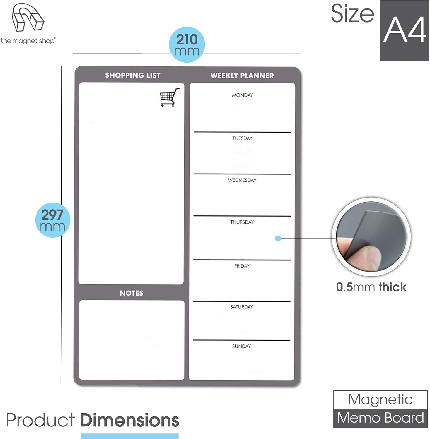 TMS A4 Weekly Meal Planner for Fridge, Grey - Image 4