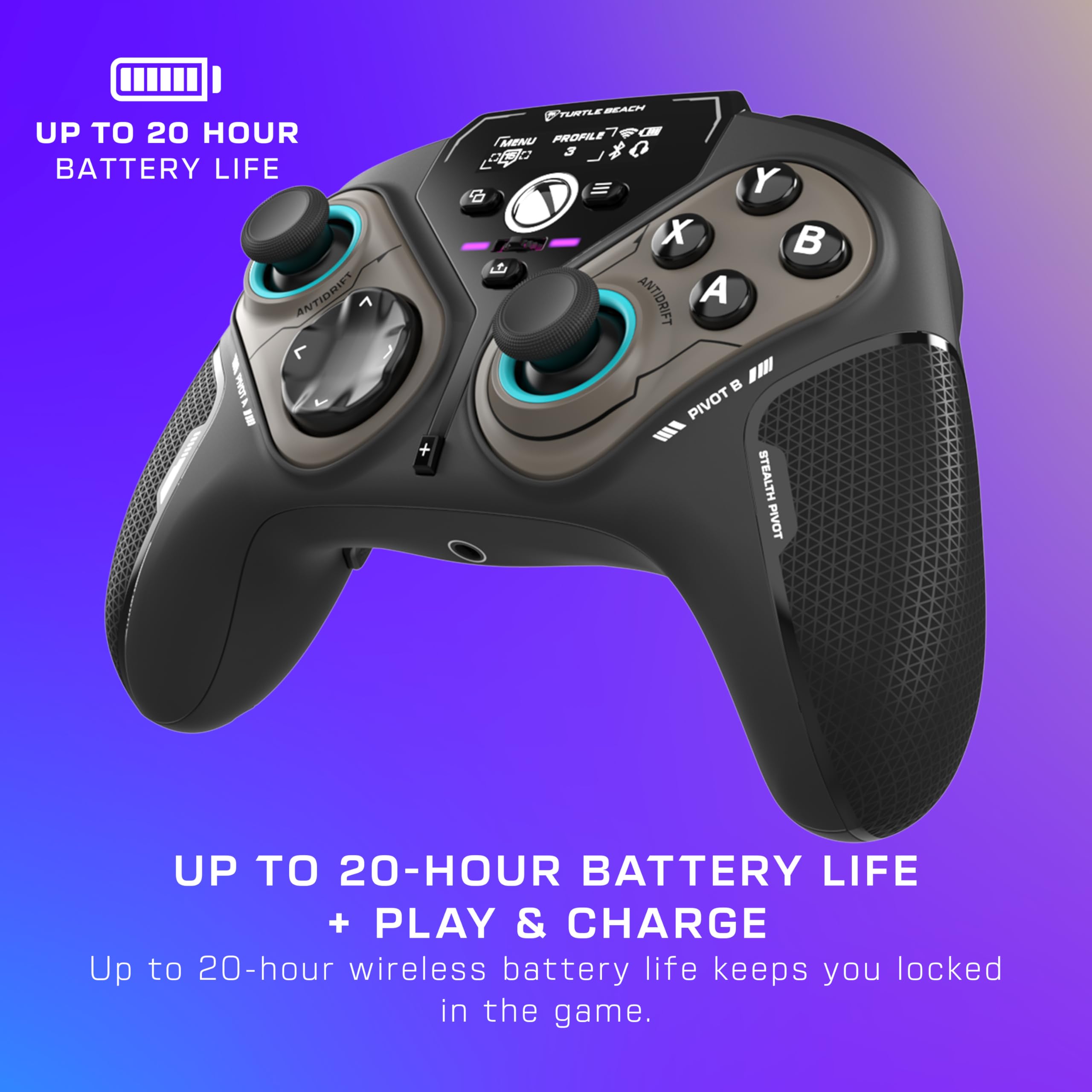Turtle Beach Stealth Pivot Wireless Smart Game Controller Officially Licensed for Windows PC – Rotating Modules, Display Dashboard, Hall-Effect Sticks, Remappable Buttons, Bluetooth, 20-Hour Battery