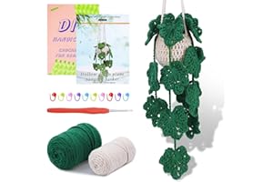 kdafio Crochet Kit for Beginners, Hanging Potted Plants Crochet Starter Kit with Step-by-Step Instructions and Video Tutorials Complete Crochet Kit for Beginners Decoration (Dark Green Plants)