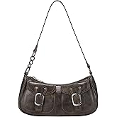 CHUNLI Y2K Purses for Women Vintage PU Leather Shoulder Bag with Zipper Closure, Adjustable Detachable Strap