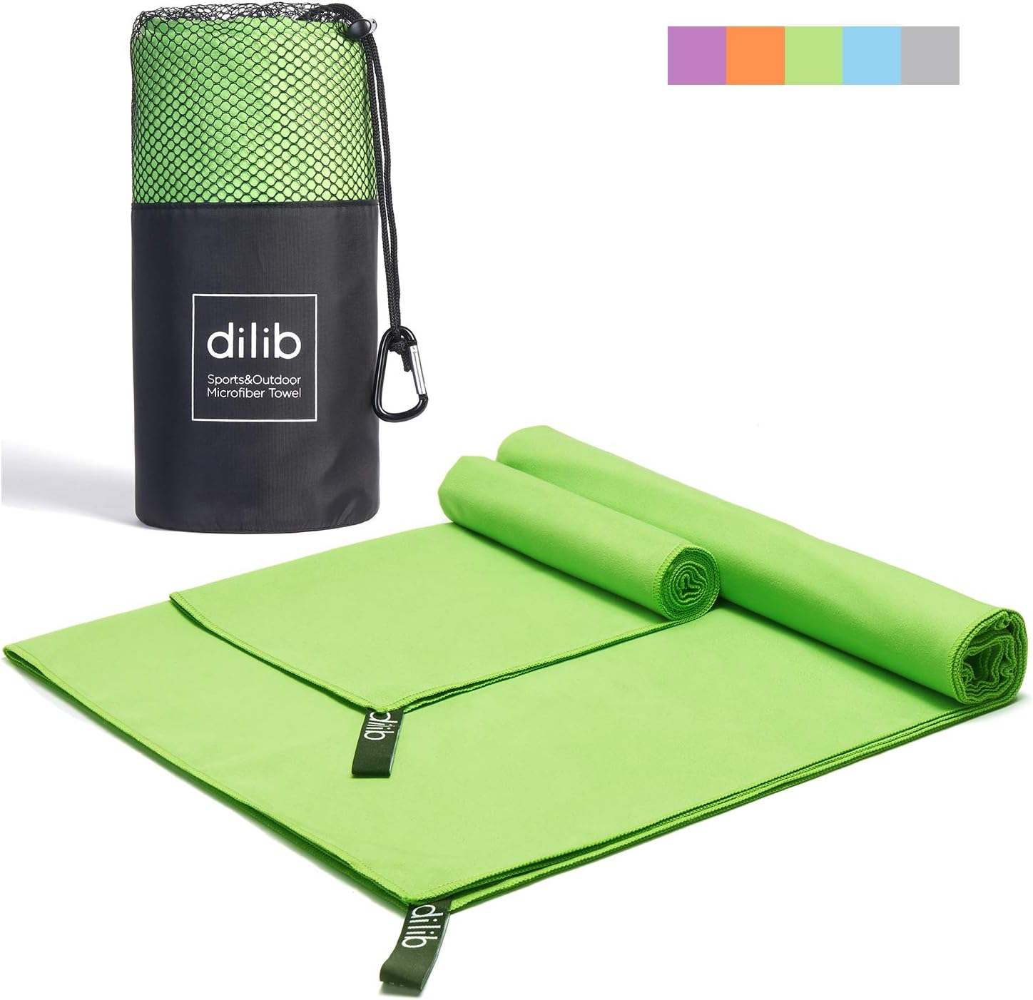 dilib 2 Pack Microfiber Towel Sets,Quick Dry Sports Travel Towel,Camping Towel - M&XL 2 Size,Super Absorbent&Lightweight,Fast Drying,Perfect for Camping,Gym,Beach,Swimming,Backpacking,Green