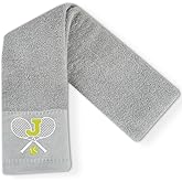 CybGene Embroidered Tennis Towel, Funny Tennis Gift for Men, Women & Lovers, Soft & Absorbent, Gray, Initial J