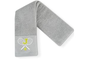 CybGene Embroidered Tennis Towel, Funny Tennis Gift for Men, Women & Lovers, Soft & Absorbent, Gray, Initial J