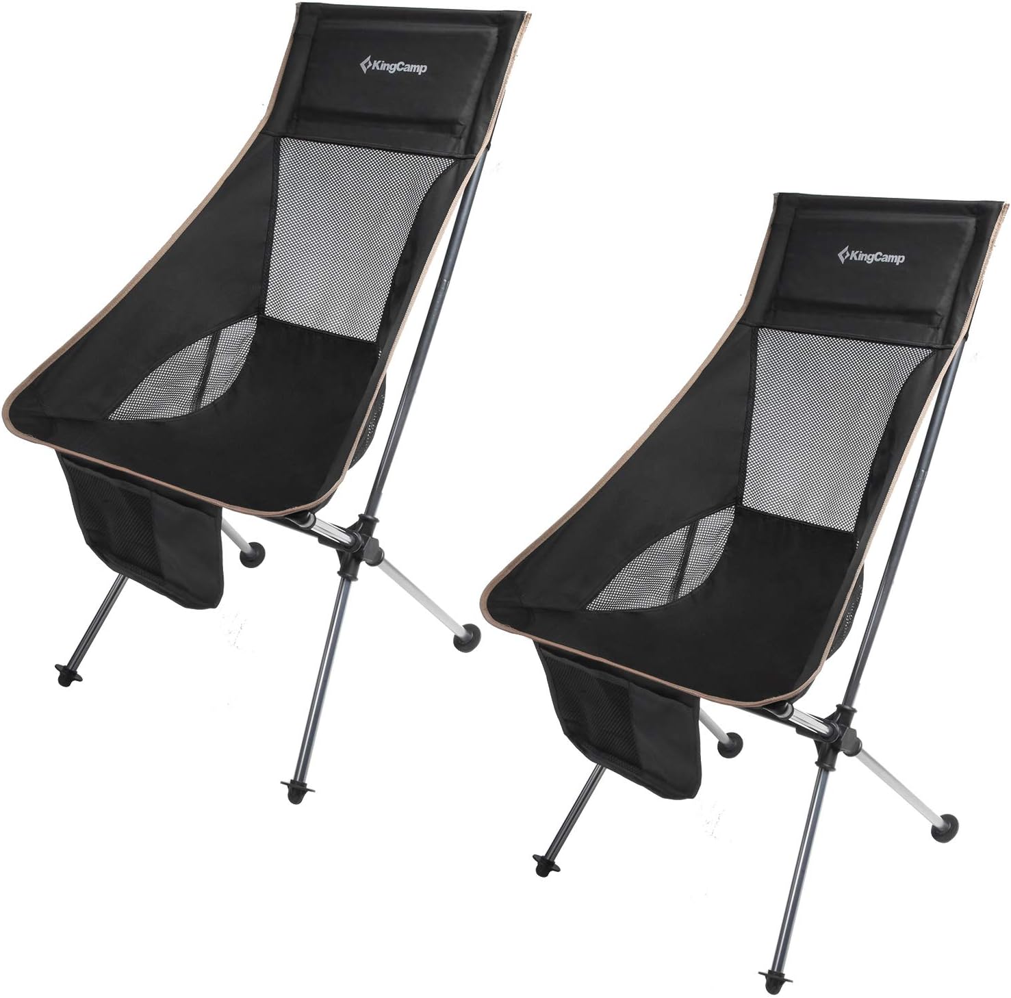 KingCamp Lightweight Camping Chairs for Adults Folding Garden Ghairs Set of 2 Portable Camping Chair Compact High Back with Headrest and Carry Bag for Garden Fishing Picnic Outdoor Support 150 KG