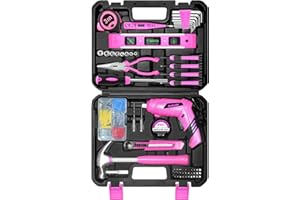 SOLUDE Pink Tool Set,130 Piece Women's Tool Kit for Home with 3.6V Cordless Rechargeable Screwdriver,Household Basic Toolkits
