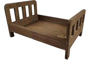 M&G House Brown Newborn Photography Props Wooden Bed Vintage Baby Photo Prop Baby Photoshoot Props Doll Bed Accessories Pretend Play Photoshoot Props