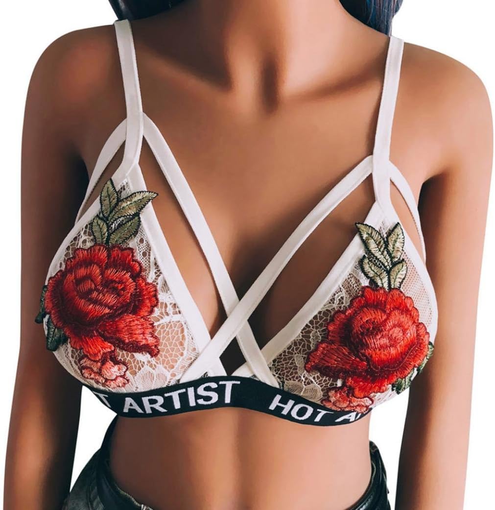 2018 New Hot Sale! Women Sexy Lingerie Lace HOT Artist Letter Corset Underwear Embroidered Bra (White, S)