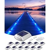 DetarZinLED Blue Solar Dock Lights for Outside IP68 Waterproof Led 12 Pack | Sturdy PC Shell, Stick on &amp; Screw Mount, Markers Light for Outdoor Deck, Driveway, Step, Walkway, Path, Sidewalk, Patio, pool