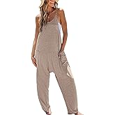 CUPSHE Women's Summer Jumpsuit Sleeveless Casual Loose Fit Knit Scoop Neck Wide Leg Pockets Long Romper One Piece Vacation