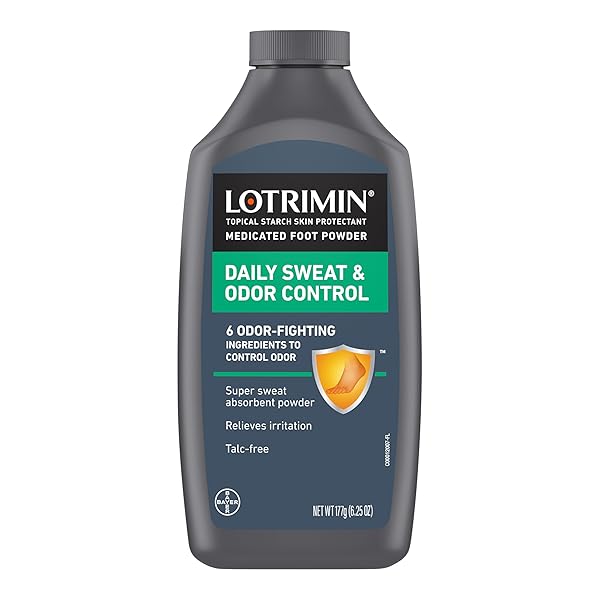 LOTRIMIN DAILY SWEAT & ODOR CONTROL MEDICATED FOOT POWDER – ANTIFUNGAL FORMULA FOR LASTING RELIEF FROM FOOT ODOR, 6.25 OUNCE (177 GRAMS) (PACKAGING MAY VARY)