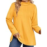 CARCOS Plus Size Tops for Women Long Sleeve Turtleneck Tunics Lightweight Fall Sweaters XL-5XL