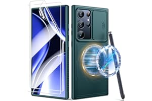 B LABS 3 in 1 Magnetic for Samsung Galaxy S24 Ultra Case with Slide Camera Cover [Compatible with MagSafe] [2X Screen Protectors] [Mil-Grade Shockproof] Slim Phone Case for S24 Ultra Case 6.8", Green