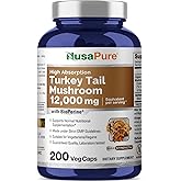 NusaPure Turkey Tail Mushroom Capsules, 10:1 Extract, 1200 mg Equivalent to 12,000mg, 200 Vcaps, Non-GMO, Gluten Free, Bioperine