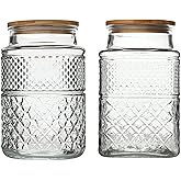 Large Glass Storage Jar, 2 Pack 60 FL OZ Glass Food Storage Containers with Bamboo Lid, Kitchen Containers Cereal Canisters Decorative Jar for Candy Snack Cookies Coffee Tea Nuts Airtight Jars