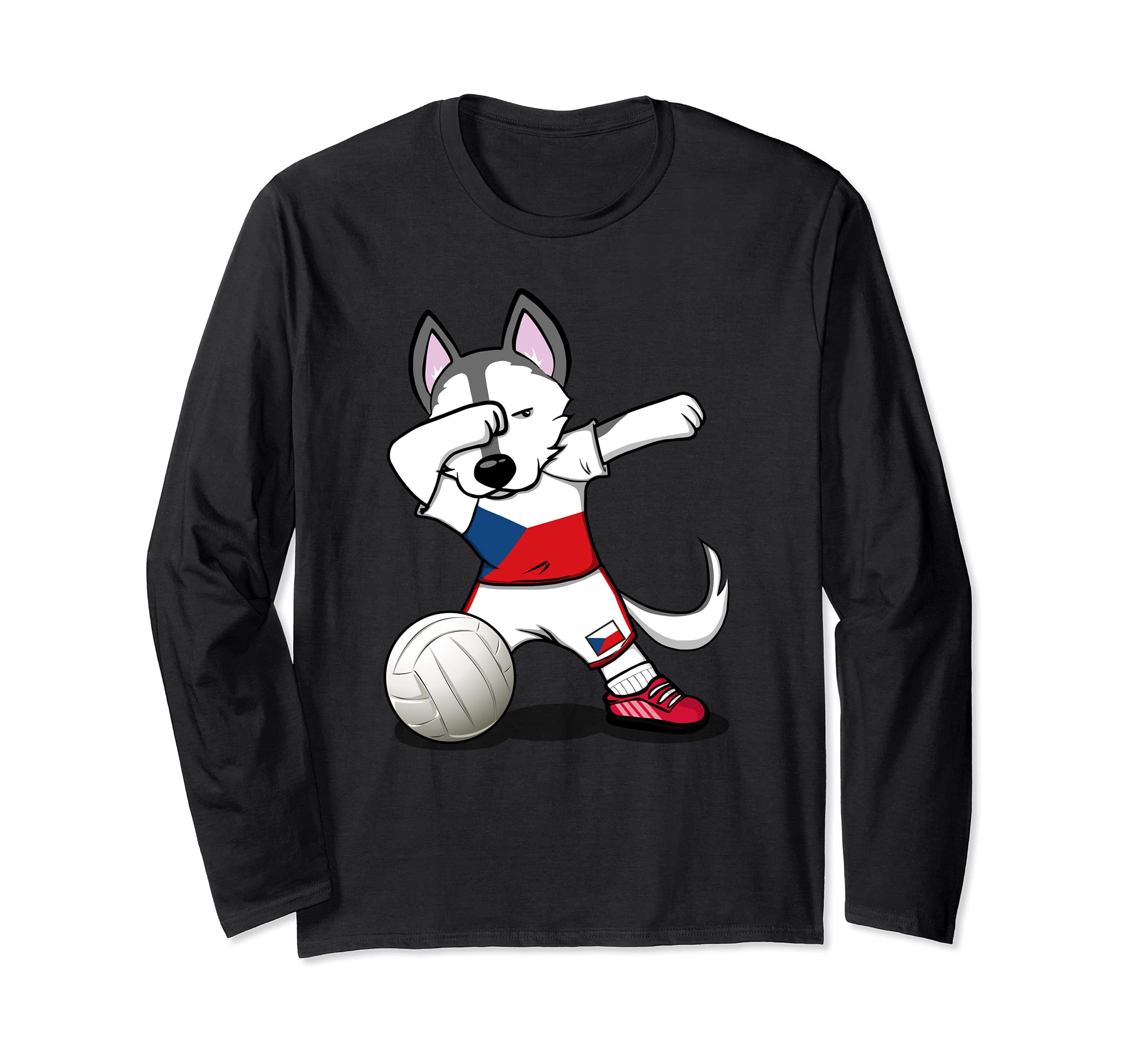 Dabbing Husky Dog Czech Republic Volleyball Fans Jersey Flag Long Sleeve T-Shirt