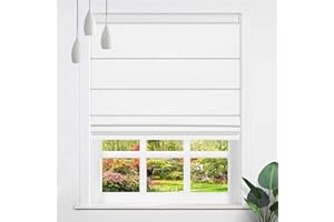 AMINGRUI Cordless Roman Shades for Windows Blackout Fabric Roman Blinds with Elegant Privacy Window Blinds for Home Living Room Bedroom Windows,White,59 1/2" W x 64" H