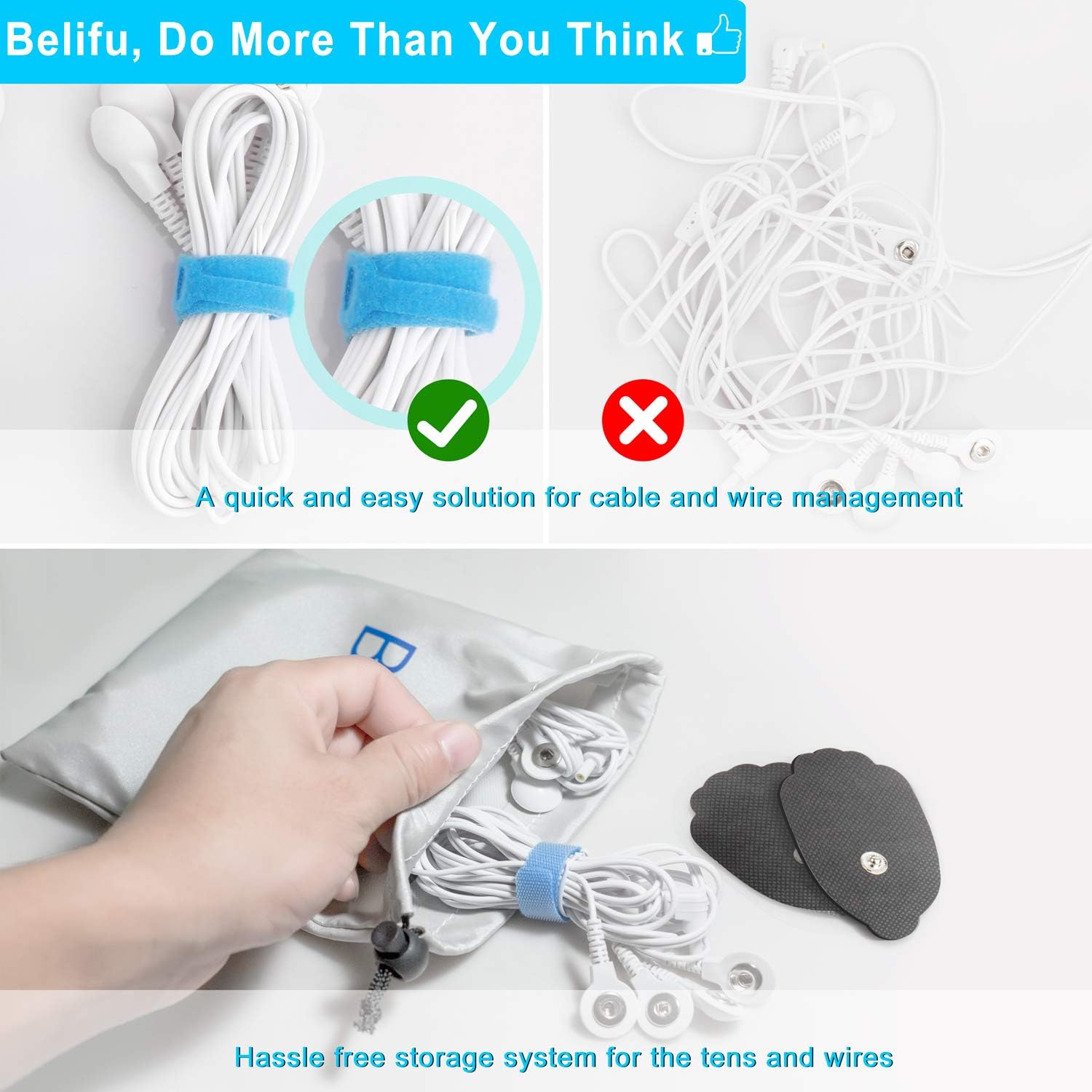 Belifu Dual Channel TENS EMS Unit 24 Modes Muscle Stimulator for Pain Relief Therapy, Electronic Pulse Massager Muscle Massager with 10 Pads, Dust-Proof Drawstring Storage Bag，Fastening Cable Ties…: Health & Personal Care
