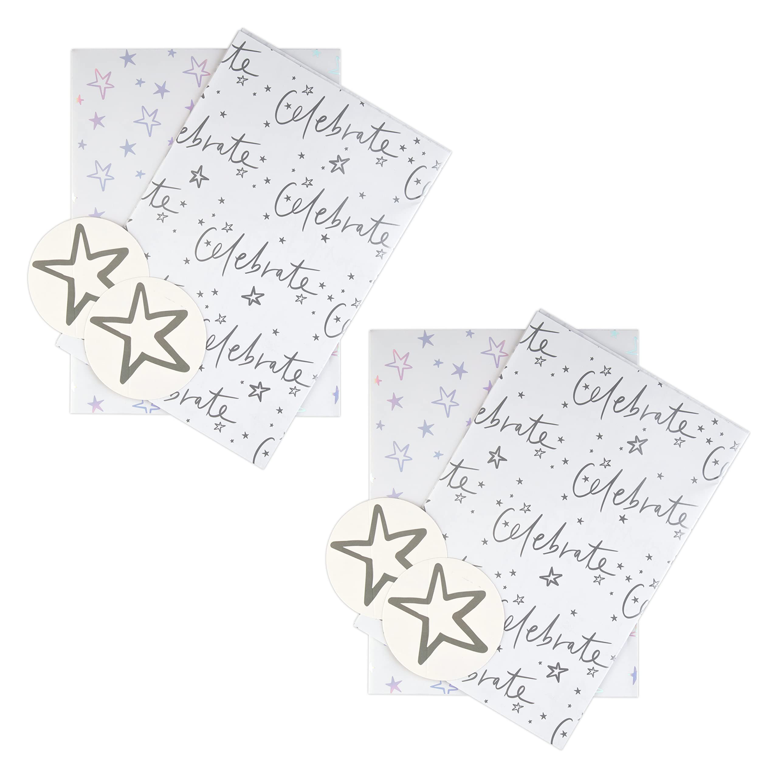 Hallmark Celebration Wrapping Paper and Gift Tag Pack Bundle - 4 Sheets and 4 Tags in 2 Designs