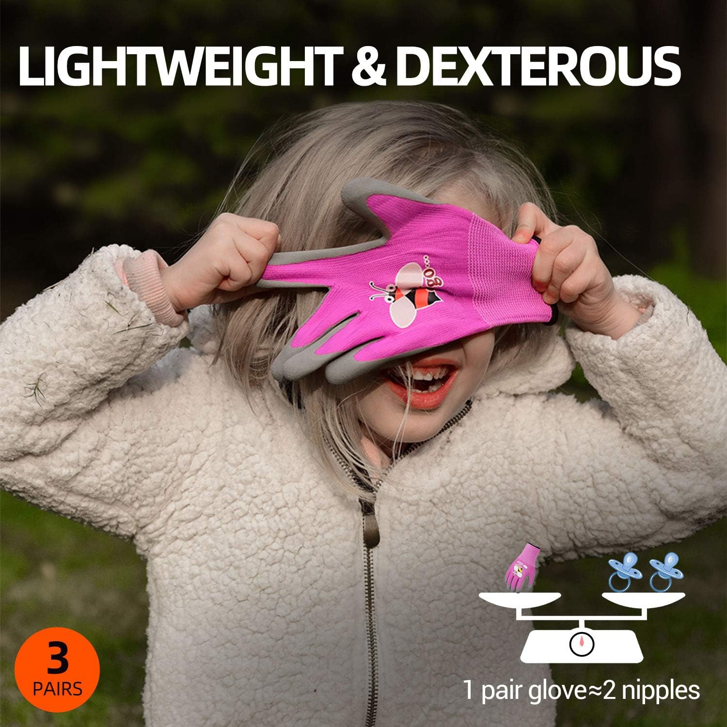 Vgo 3-Pairs Age 5-7 Kids Latex Gardening Gloves Work Gloves (XXS, KID-RB6013): Home Improvement