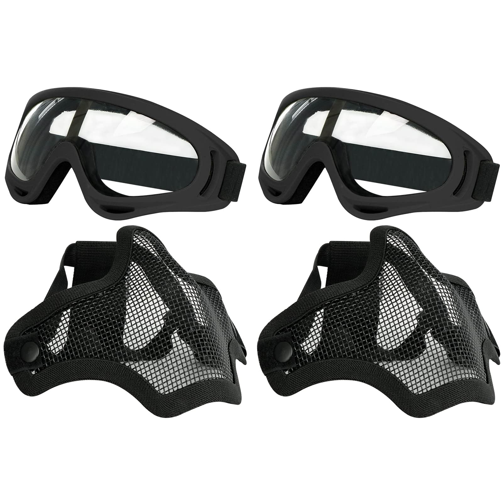 Aoutacc Airsoft Mask and Goggles Set, Half Face Full Steel Mesh Mask and Goggles for CS/Hunting/Paintball/Shooting (2 Pack Black)