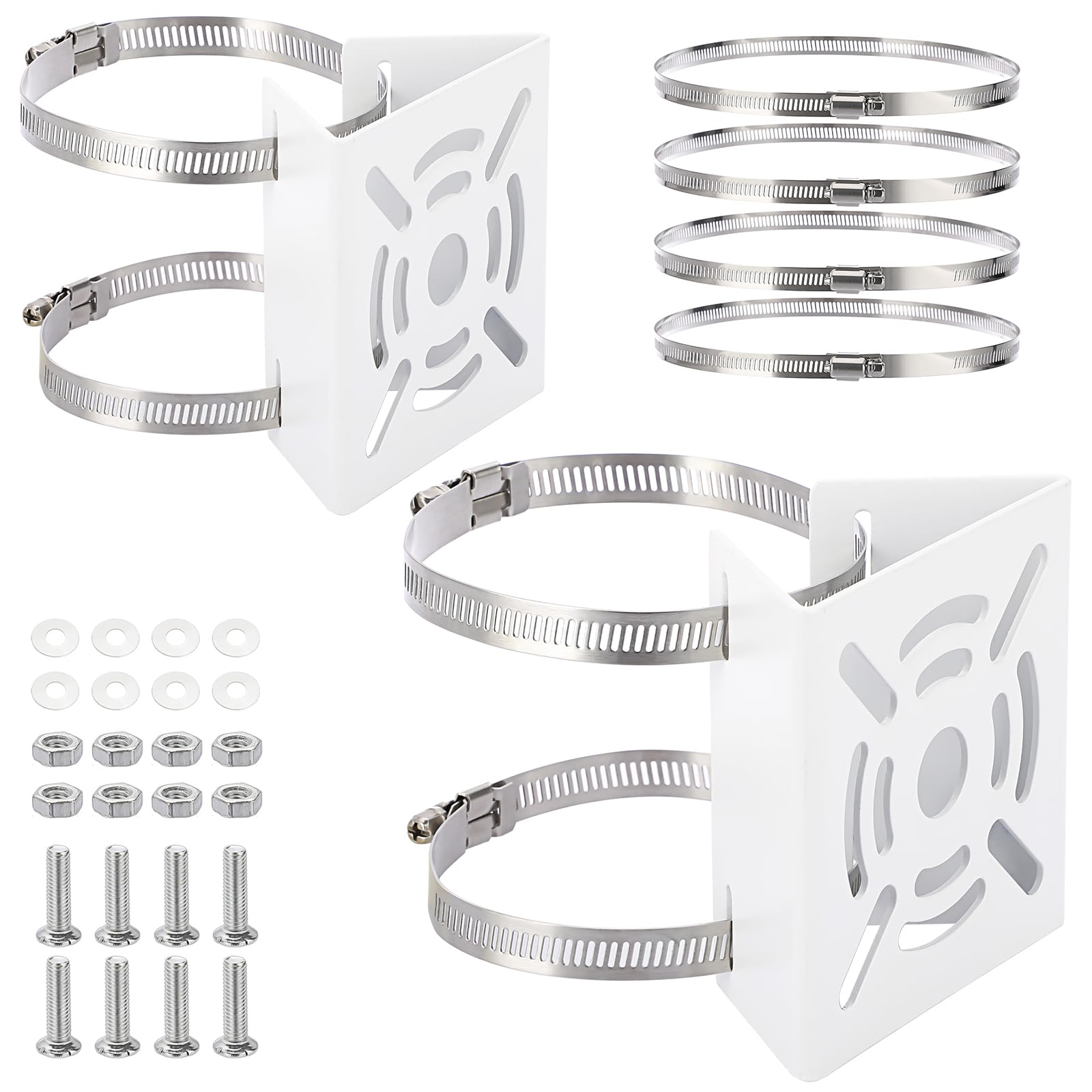 TOLIDA 2 Packs Universal Vertical Pole Mount Brackets for CCTV Cameras with 8 Loops - Square Metal Mounting Bracket for Security Camera Ptz Dome, Outdoor/Indoor Wall Mounted Camera Bracket