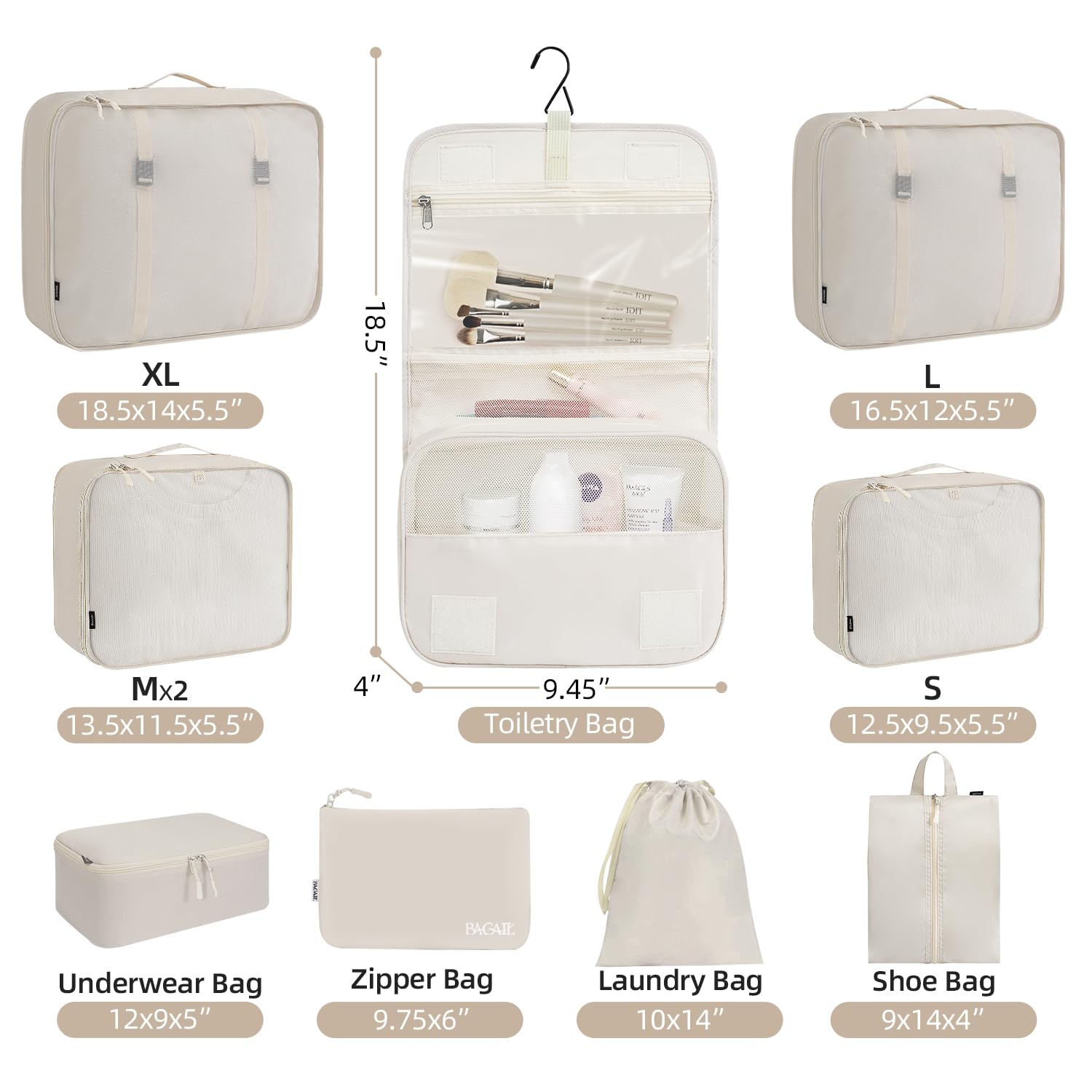 BAGAIL 6 Set/8 Set/10 Set Packing Cubes Various Sizes Packing Organizer for Travel Accessories Luggage Carry On Suitcase