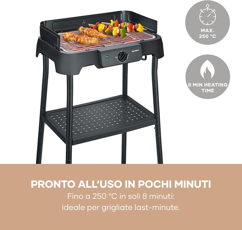 Barbecue Elettrico con Supporto, Griglia in Acciaio Inox, 2000W