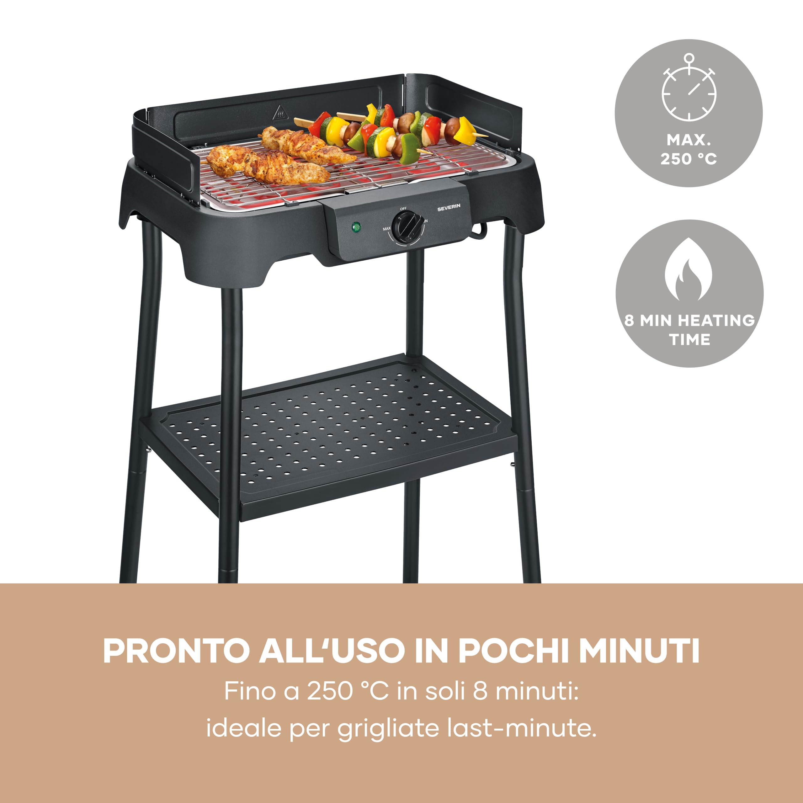 Barbecue Elettrico con Supporto, Griglia in Acciaio Inox, 2000W