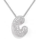 AGGRAD Bubble Letter Necklace, 14k Gold/Silver Balloon Initial Diamond Pendant Chain Necklace Dainty Pave Jewelry Gift for Women