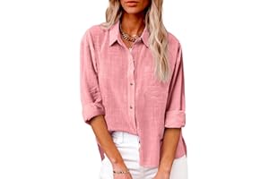 HTHLVMD Womens Cotton Linen Button Down Shirt 2024 Spring Casual Long Sleeve Solid Color Shirts Loose Work Tops with Pockets