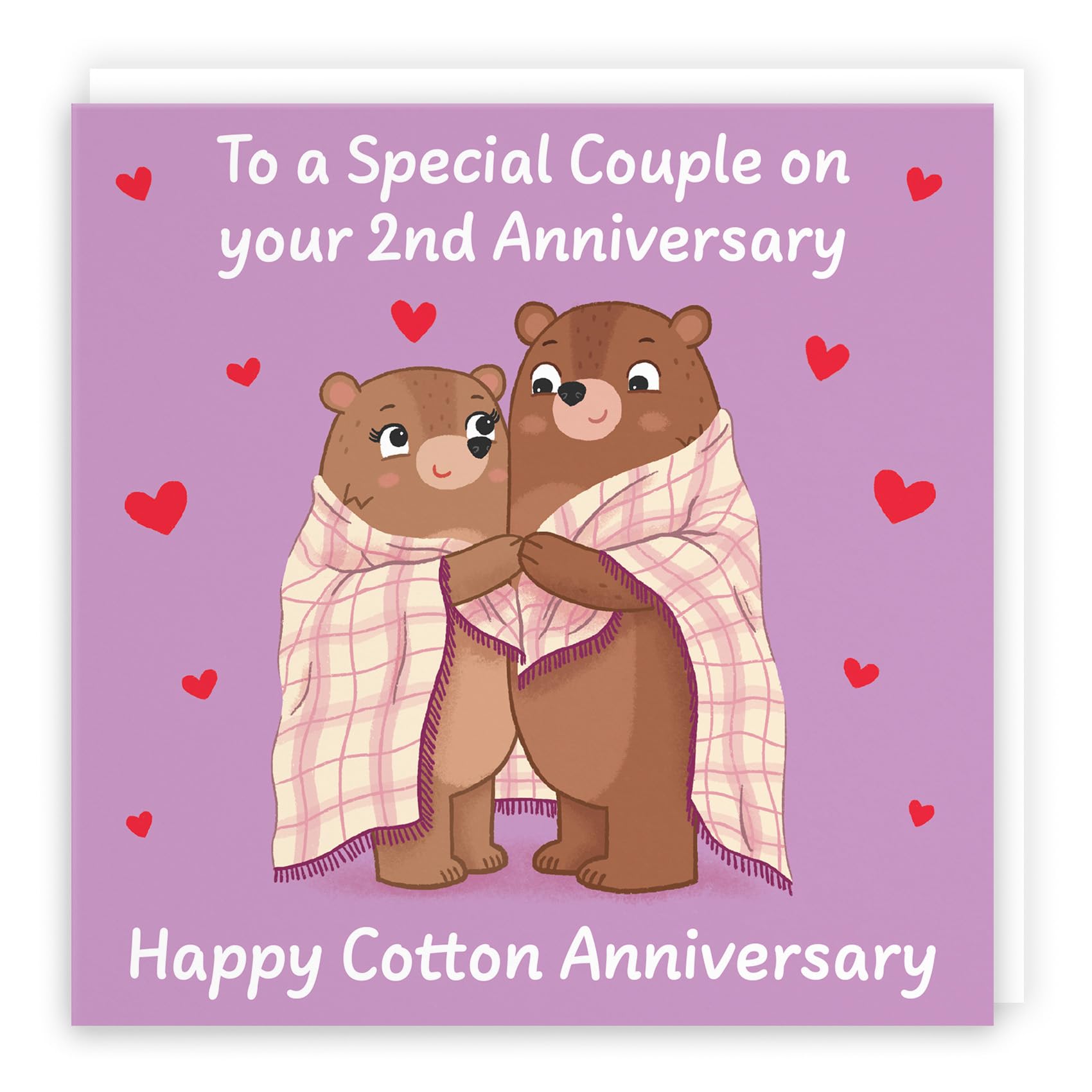 Hunts England - Couple 2nd Anniversary Card - Cotton Anniversary - Second Anniversary - 2 Years - Cute Fun Bears Card - Love Story Collection