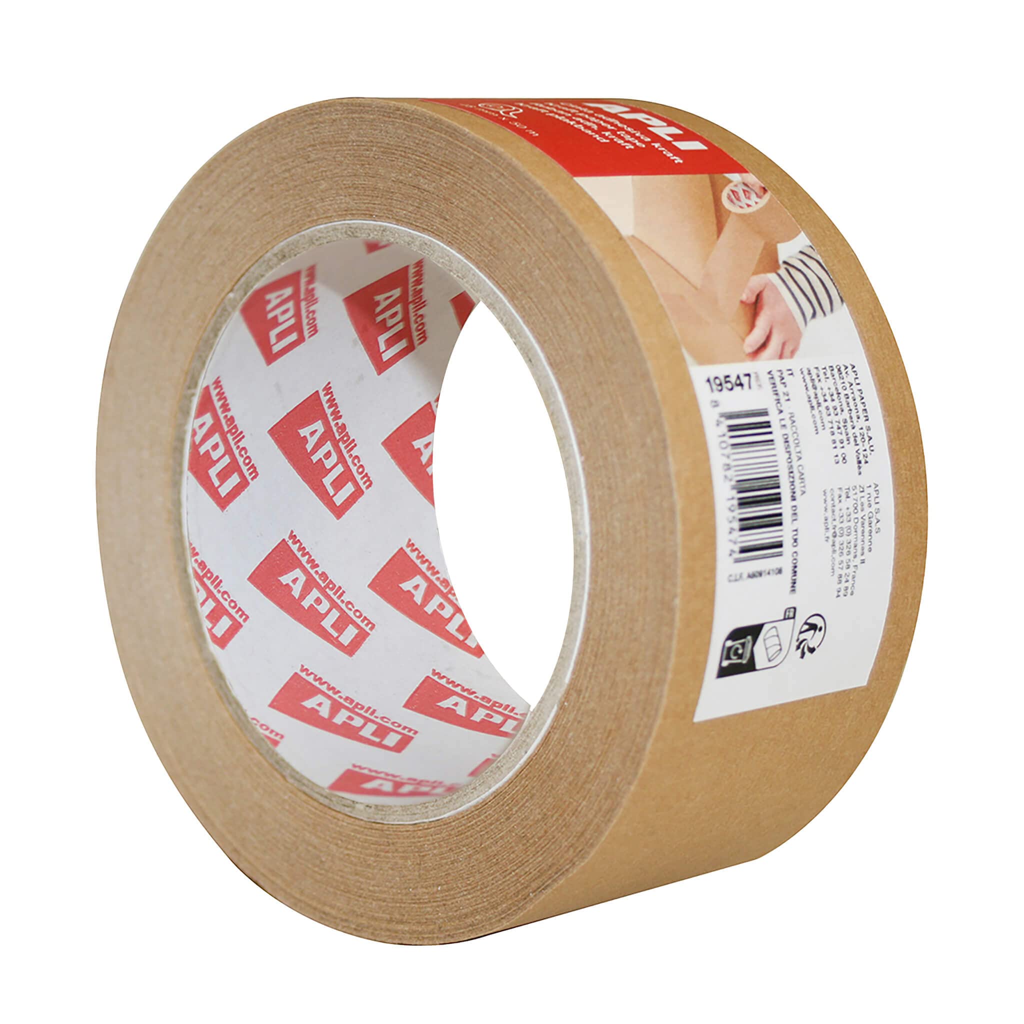 APLI 19547 48mm x 50m Kraft Paper Tape for Packing Parcels or Boxes Brown Tape Eco Friendly