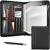 Leathario Portfolio Binder, Padfolio Organizer, 3 Ring Binder with Zipper | Includes Pen and 10 Sheet Protectors, Fits 13 in Tablet, Vegan Leather, for Business Resume Office Professional Men and Women
