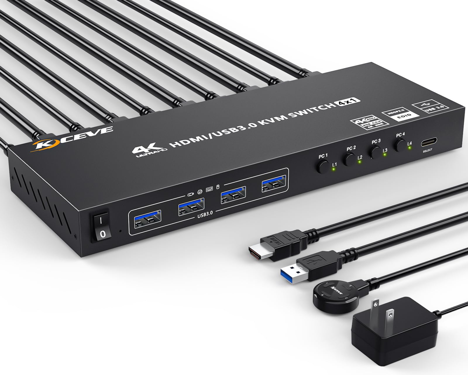USB 3.0 KVM Switch HDMI 4 Port Support 4K@60Hz