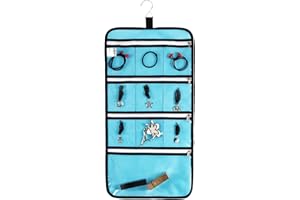 ANIZER Hanging Jewelry Organizer with 10 Zippered Clear Pockets for Travel Suitcase and Home Closet Jewelry Storage Bag (Blue