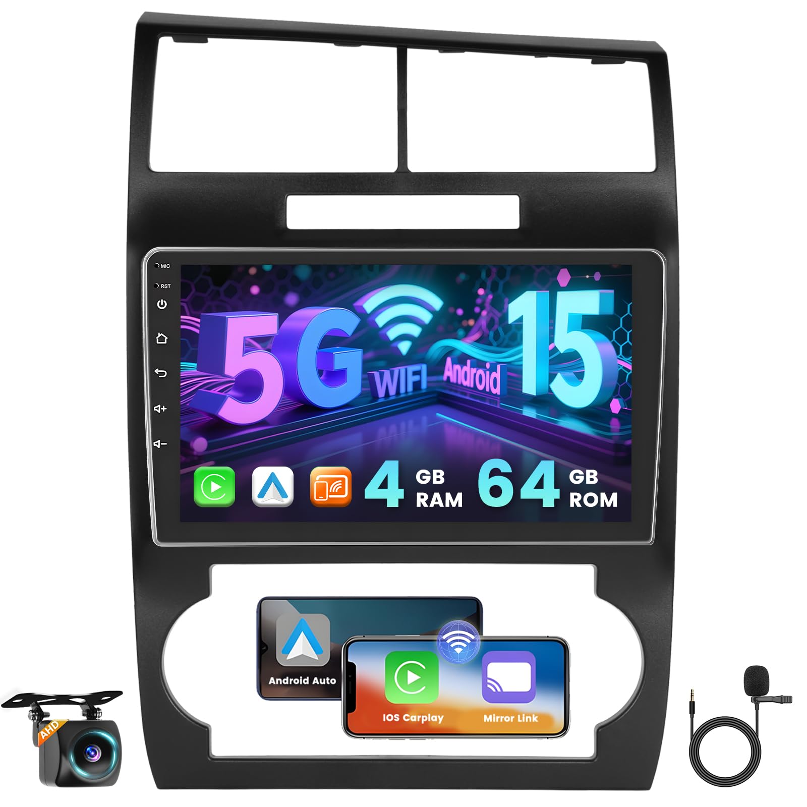 Photo 1 of [4+64G] Hikity Android 15 Car Stereo for Dodge Charger/Magnum 2005 2006 2007 with Wireless Carplay Android Auto, 9'' ITouchscreen Radio Bluetooth Mirror Link GPS WiFi SWC AI DSP/FM/RDS/32EQ Backup Cam