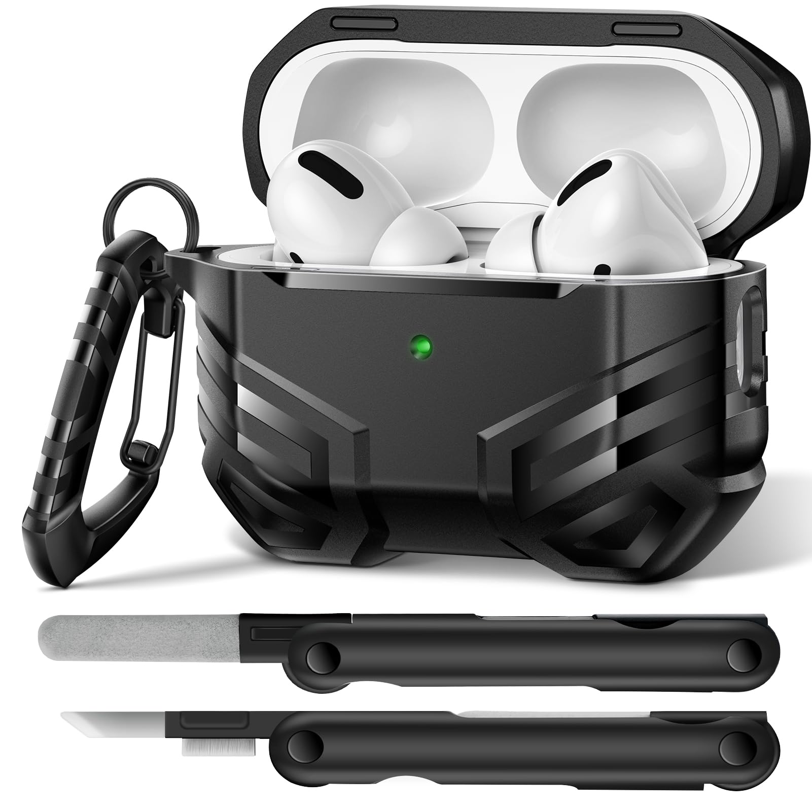 Photo 1 of MOBOSI for Airpods Pro Case(2nd/1st Gen), Military Grade AirPods Pro 2nd Generation Case, [Compatible with MagSafe], Hard Shell Full-Body Protective Case Cover with Keychain(2023/2022/2019), Black