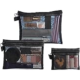 Zittop 3-Piece Mesh Cosmetic Bag Set, Make up Bag with Zipper Cosmetic Organizer Pouch for Daily or Travel to Keep Small Items