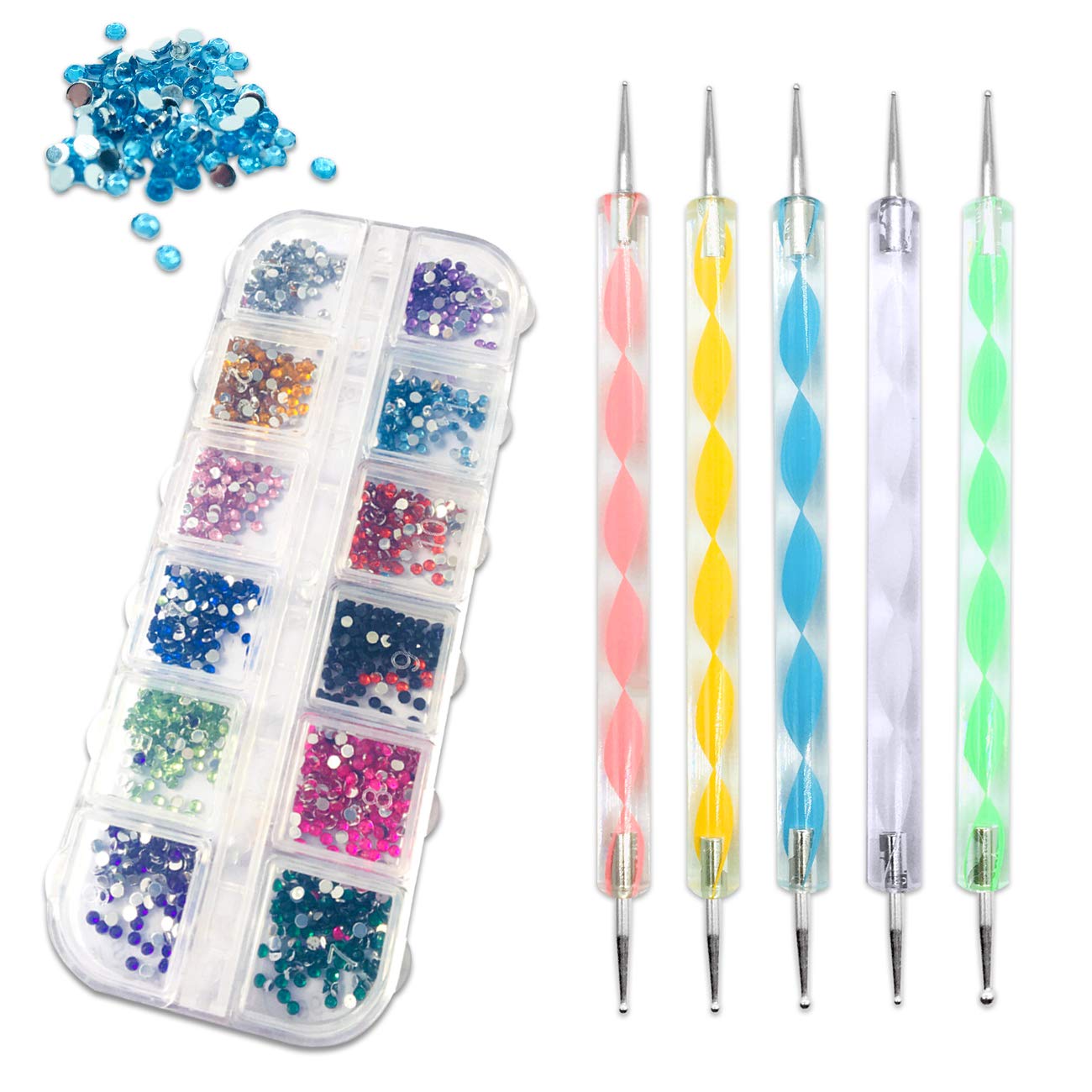 1200 Pieces Nail Crystals AB Rhinestones and Double Ended Art Dotting Pen, Flat Back Gems Round with Diamond Painting Point Drill Pen Tool Set for Eye Makeup Decoration Crafts Face Clothes Shoes Bags
