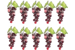 VEOAY Artificial Grapes Decor Fake Fruit Plastic Round Grapes Bunches for Home Farmhouse Kitchen Party Wedding Wine Decor (Agate, 10)