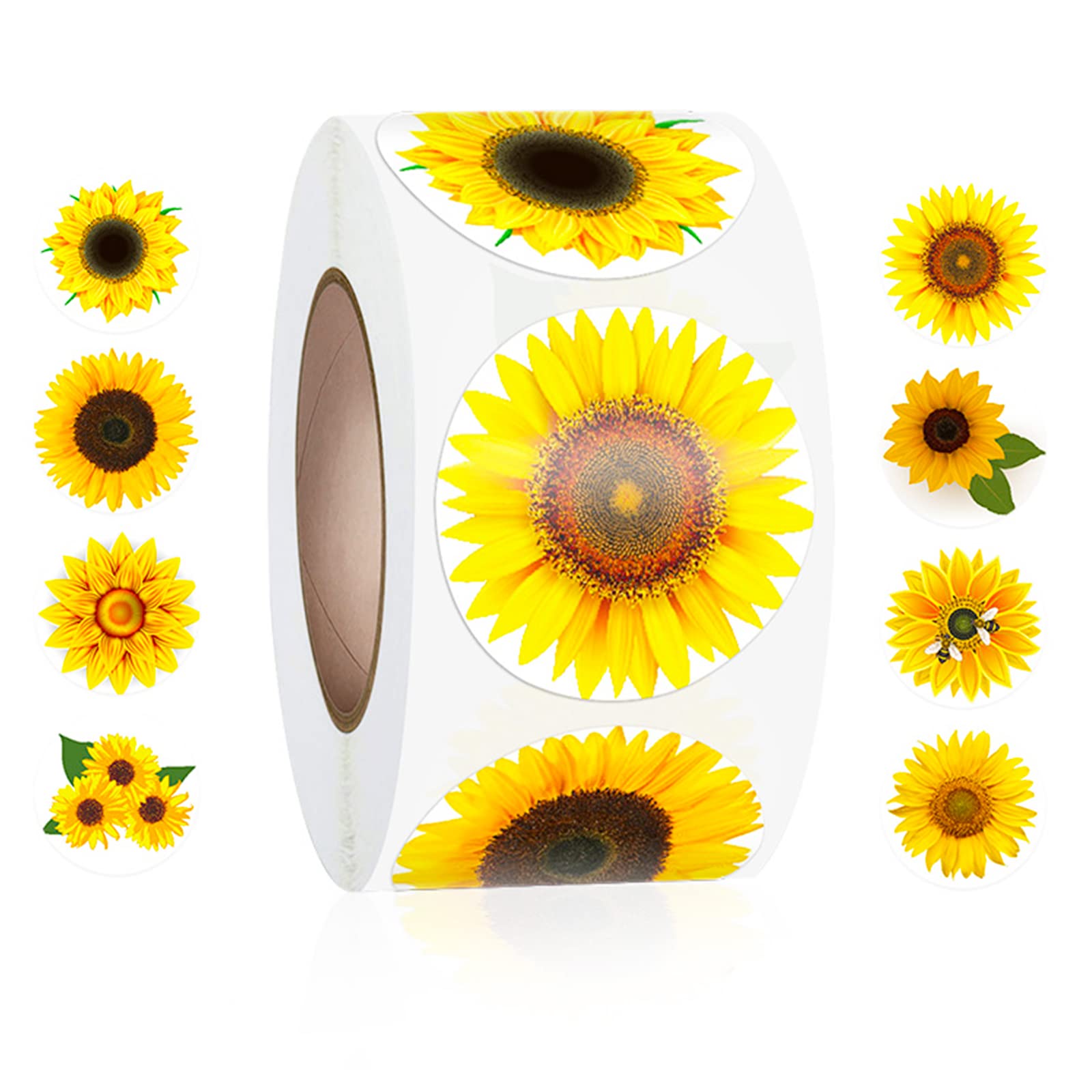 500 Pcs 3.8cm Sunflower Stickers with 8 Patterns - Personalised Sunflower Labels Decals for Christmas, Thanks Giving, Greeting Cards, Scrapbooking, Envelopes Present for Sealing and Decoration