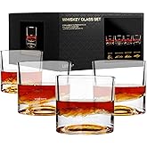 LIITON American Peaks Heavy Crystal Whiskey Glasses Gift Set of 4, Thick Freezable Bourbon Glass 1lb Each, Premium Whiskey Gifts for Men, Frozen Crystal Chills Cocktails, 10 oz