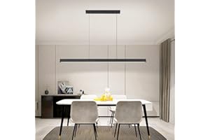 Mikeru Dimmable 3000k-6000k Linear Pendant, Modern Pendant Light Fixtures with Remote Control, Adjustable Cable Suitable for Office Dining Room Kitchen Island, Billiard Room (39“)