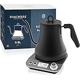 OVALWARE Electric Pour Over Gooseneck Kettle 0.8L, Variable Temperature Control, Quick Boil, Smart Automatic Shutoff, Stainle