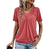 Gihgoew Summer Tops for Women 2025 Shorts Sleeve Womens Tops,V Neck Soft Casual Loose Fit Ruched Top T Shirts Tee Clothes